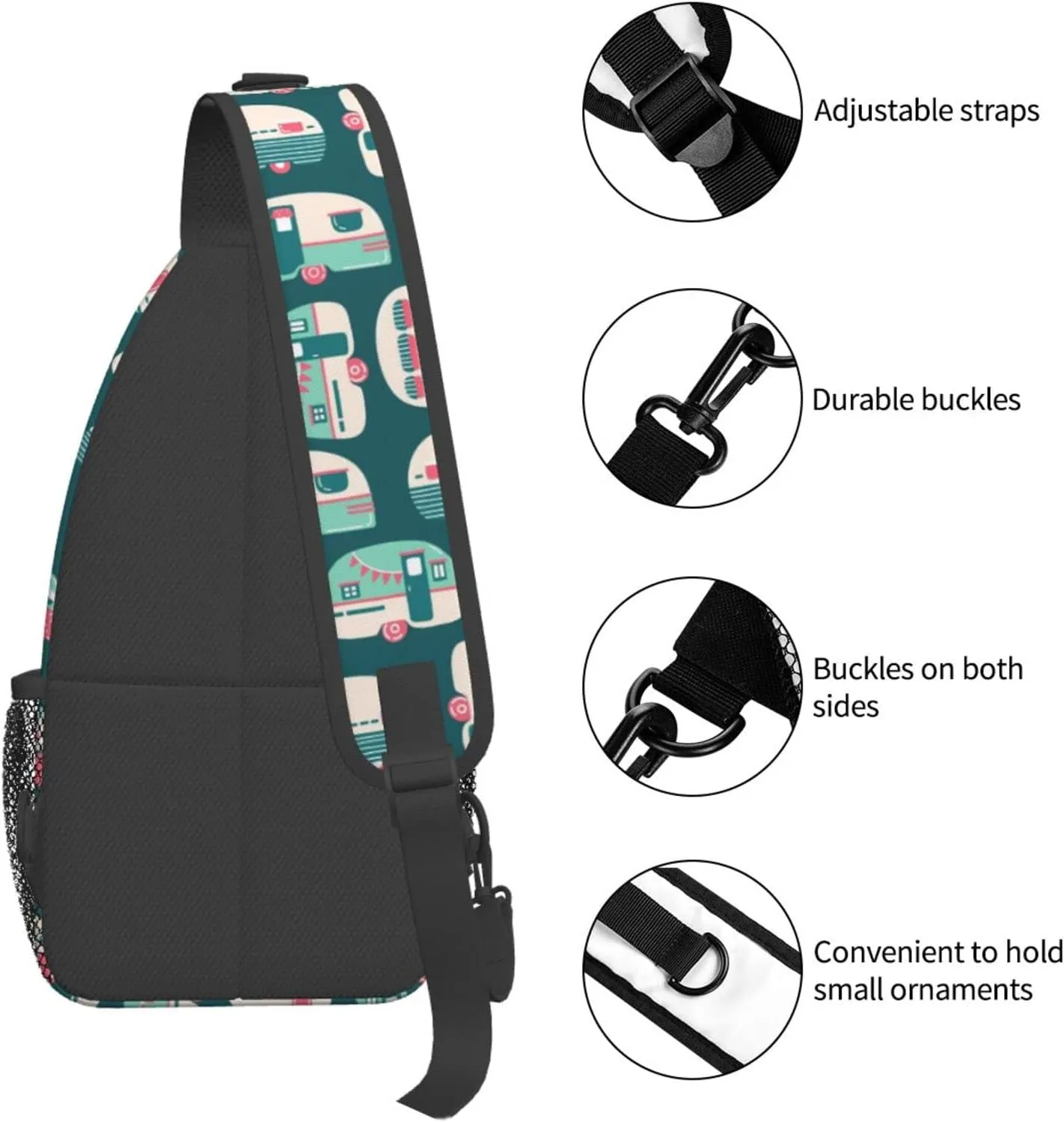 Camping Trailers Camper Sling Bag for Men Women Crossbody Backpack Hiking Travel Daypack Chest Shoulder Bag with Adjustable Strap