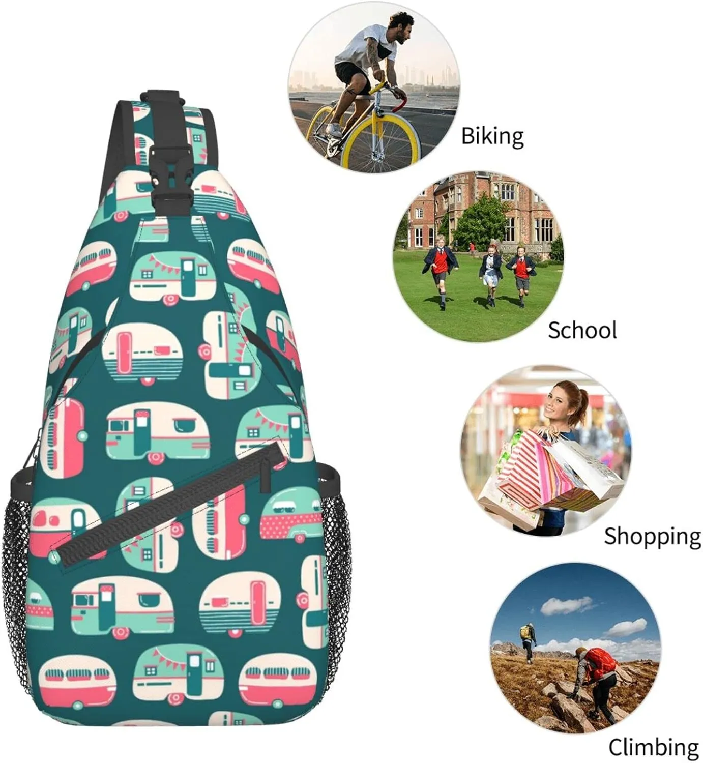 Camping Trailers Camper Sling Bag for Men Women Crossbody Backpack Hiking Travel Daypack Chest Shoulder Bag with Adjustable Strap