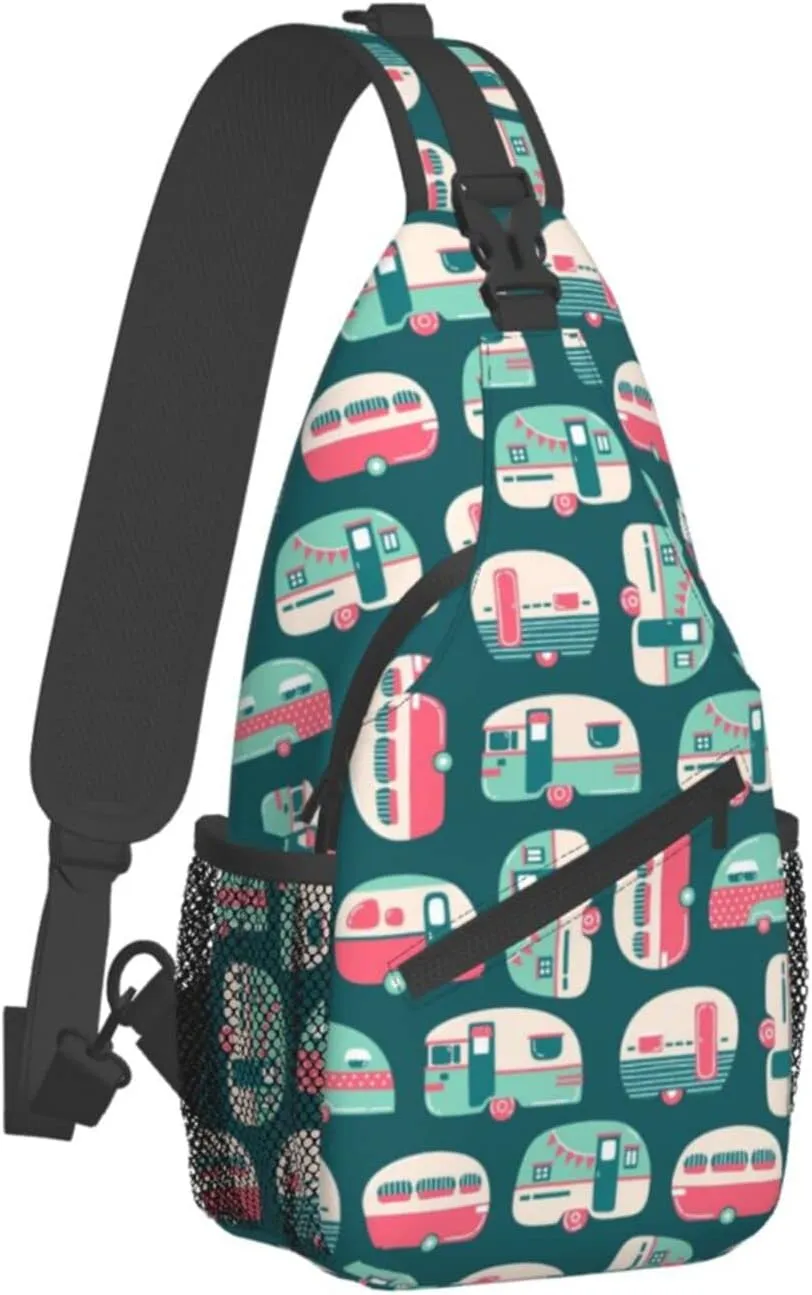 Camping Trailers Camper Sling Bag for Men Women Crossbody Backpack Hiking Travel Daypack Chest Shoulder Bag with Adjustable Strap
