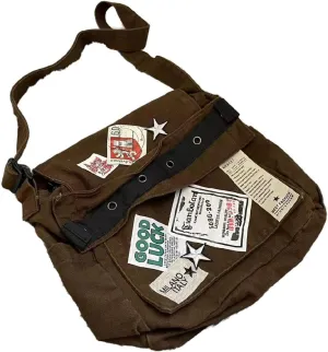 Canvas Messenger Bag for Women Vintage Crossbody Bag Star Patch Grunge Shoulder Bag