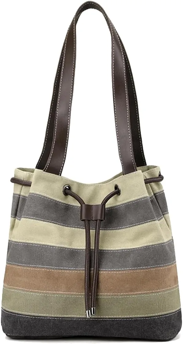 Canvas Shoulder Bag for Women Multi-Colour Striped Handbag Casual Top Handle Bag Large Hobo Bag Multi-Pocket Tote Bag