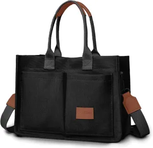 Canvas Tote Bag for Women Multi Pockets Crossbody Womens Tote Bags Trendy Satchel Handbag Everything Everyday Bag