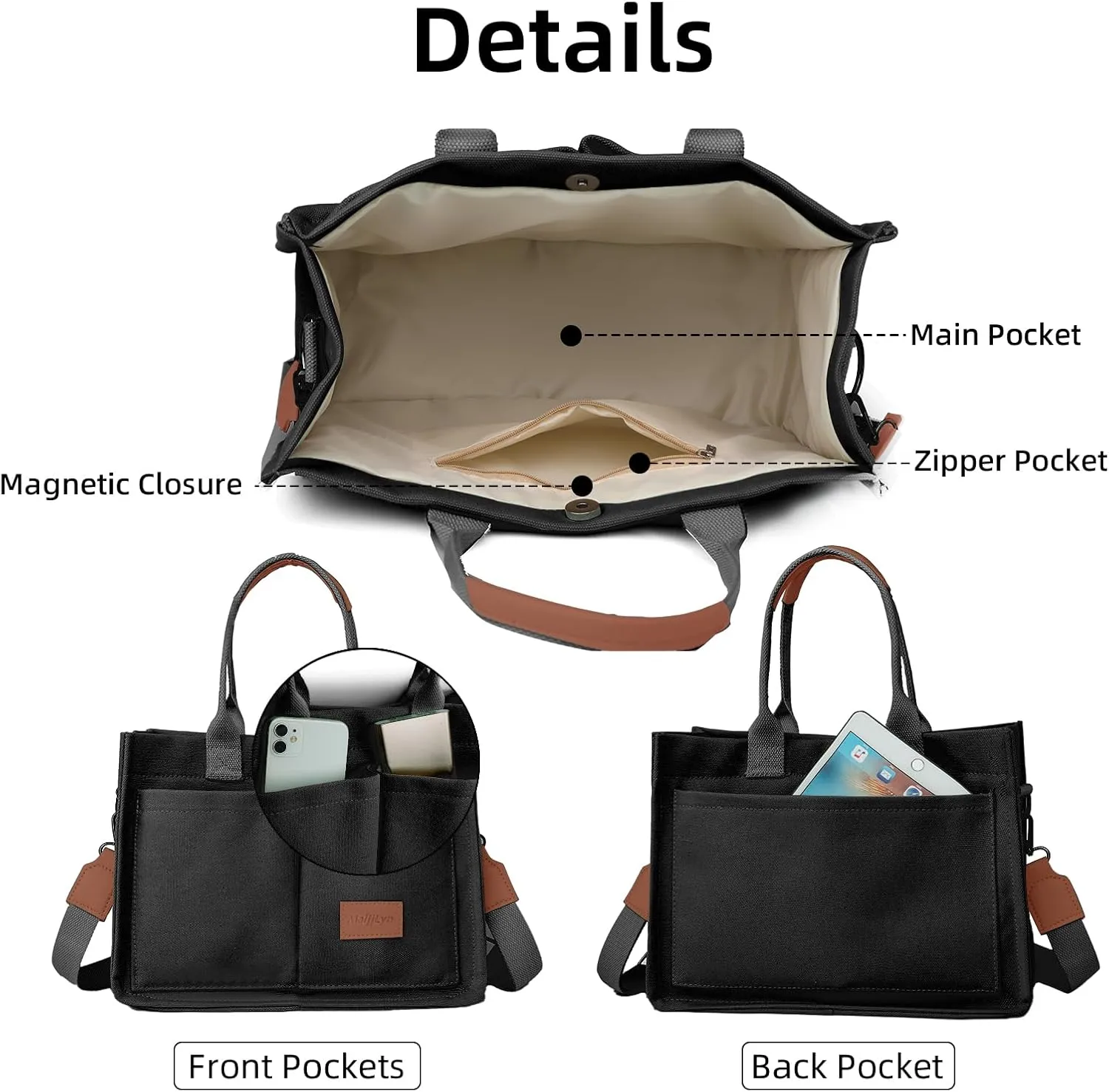 Canvas Tote Bag for Women Multi Pockets Crossbody Womens Tote Bags Trendy Satchel Handbag Everything Everyday Bag