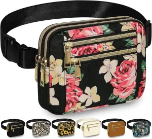 Capolo Fanny Packs for Women Fashion Waist Packs Bag with Adjustable Strap and 4 Zipper Pockets Waterproof Everywhere Crossbody Belt Bag for Workout Running Travelling(Rose)