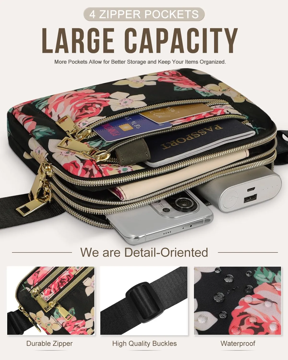 Capolo Fanny Packs for Women Fashion Waist Packs Bag with Adjustable Strap and 4 Zipper Pockets Waterproof Everywhere Crossbody Belt Bag for Workout Running Travelling(Rose)
