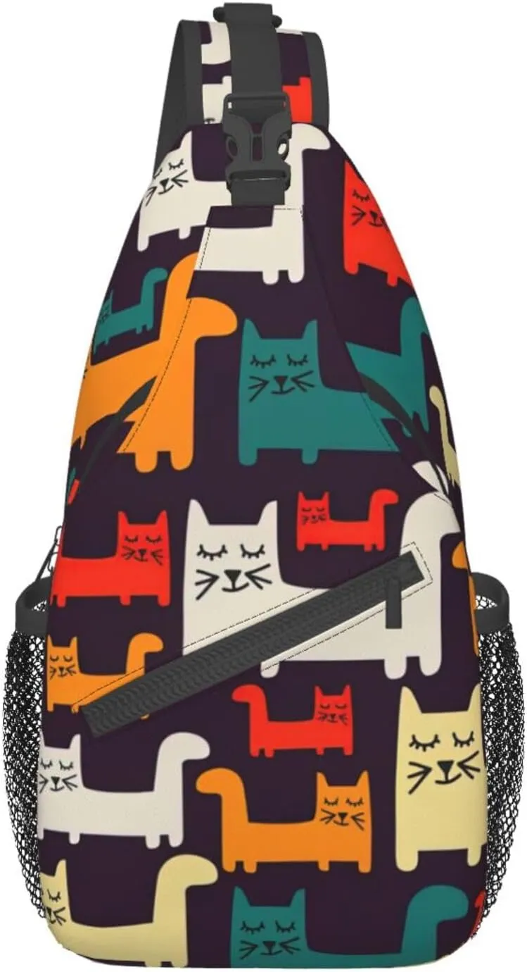 Carttoon Cat Crossbody Bag Chest Shoulder Bag Small Casual Backpack Suitable For Women Men Hiking