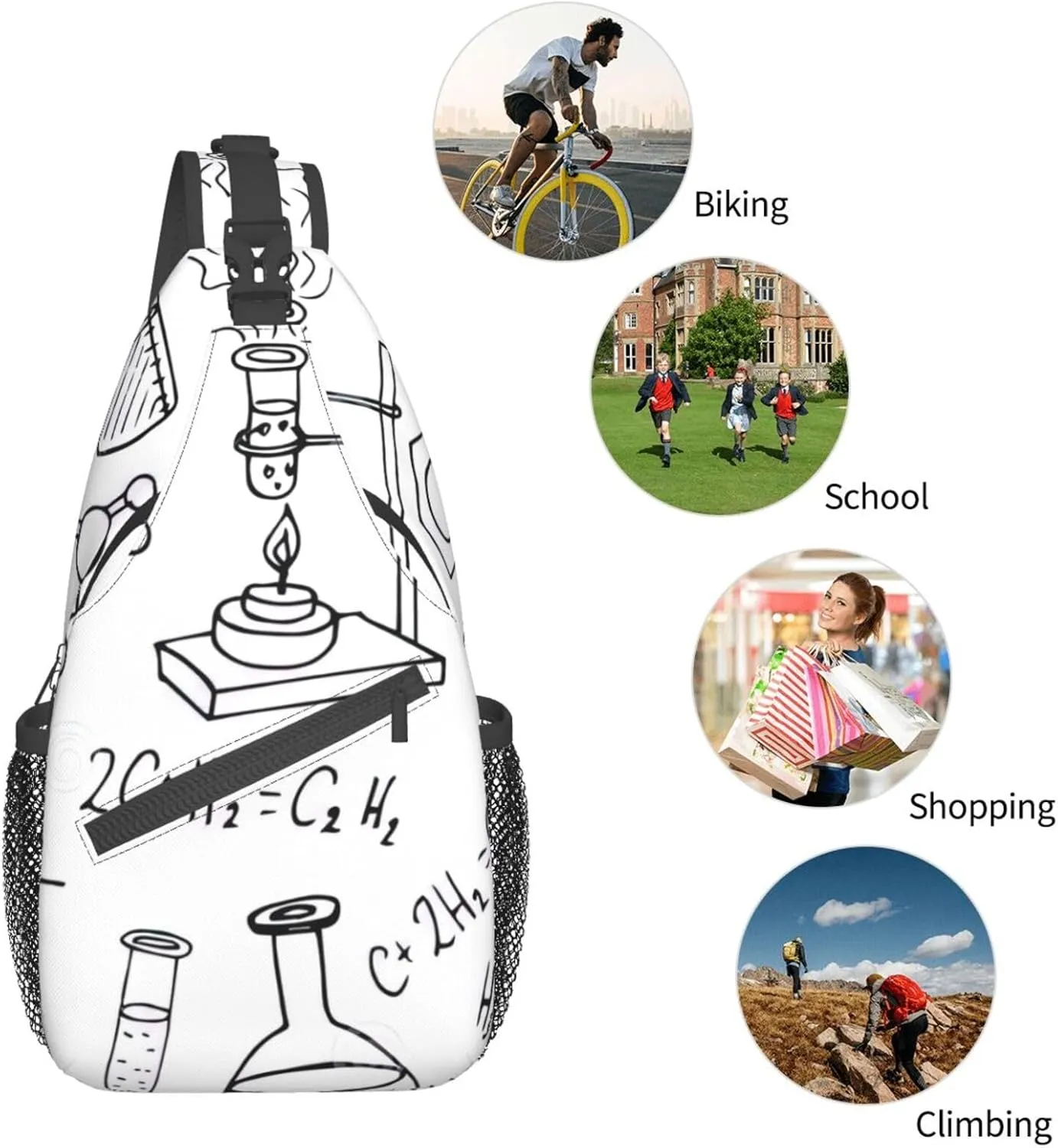 Carttoon Cat Crossbody Bag Chest Shoulder Bag Small Casual Backpack Suitable For Women Men Hiking
