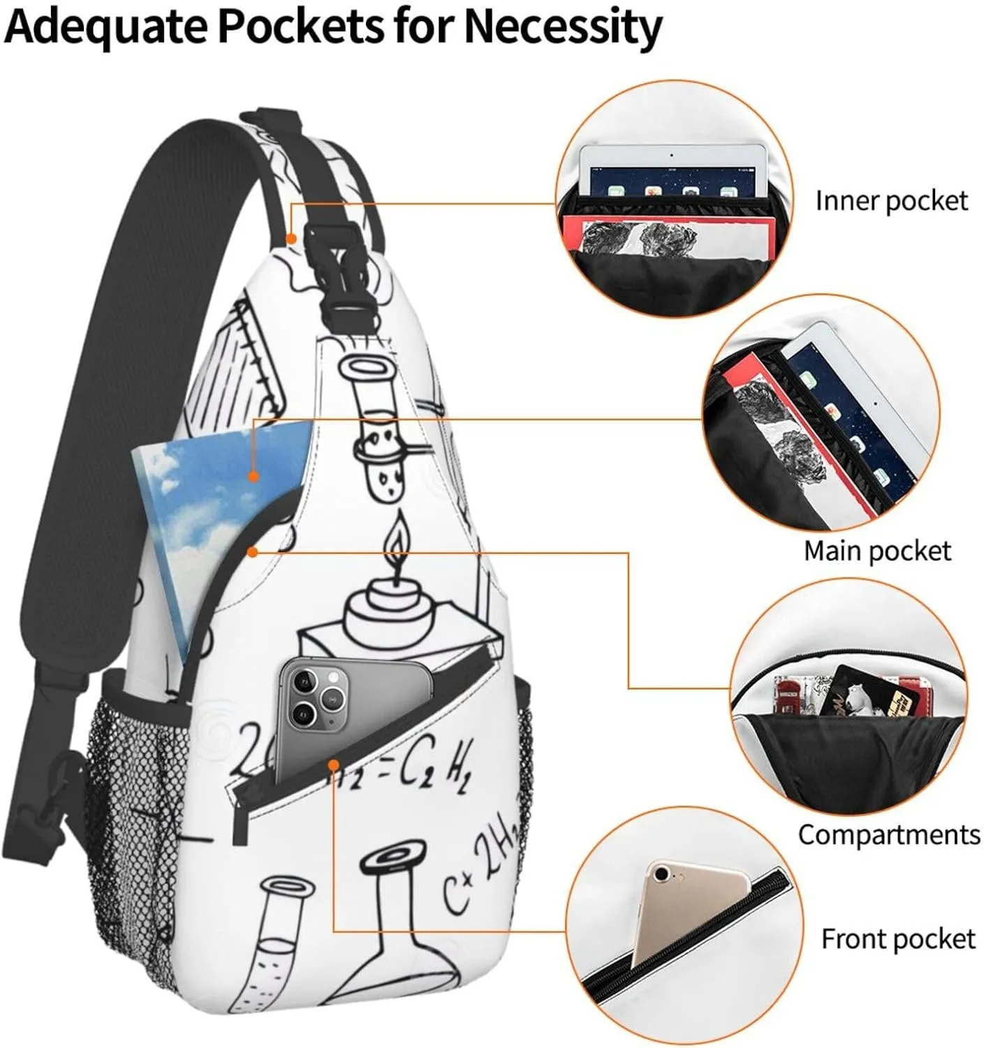 Carttoon Cat Crossbody Bag Chest Shoulder Bag Small Casual Backpack Suitable For Women Men Hiking