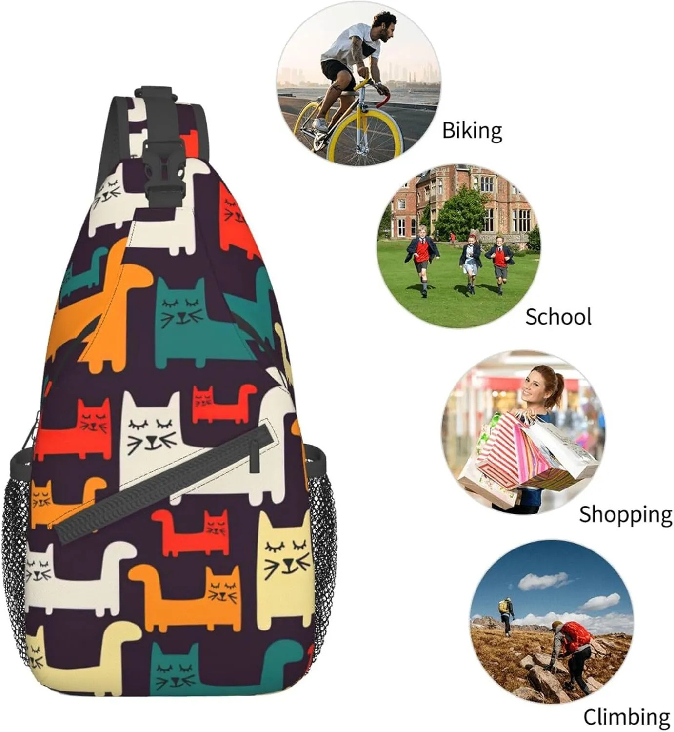 Carttoon Cat Crossbody Bag Chest Shoulder Bag Small Casual Backpack Suitable For Women Men Hiking