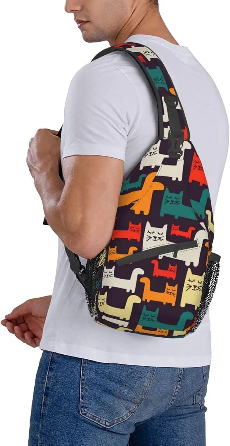 Carttoon Cat Crossbody Bag Chest Shoulder Bag Small Casual Backpack Suitable For Women Men Hiking