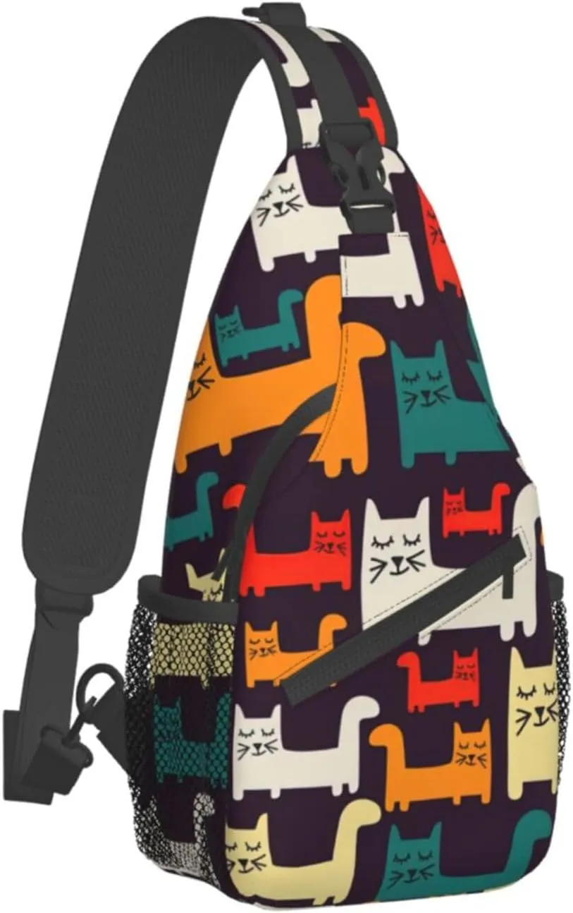 Carttoon Cat Crossbody Bag Chest Shoulder Bag Small Casual Backpack Suitable For Women Men Hiking