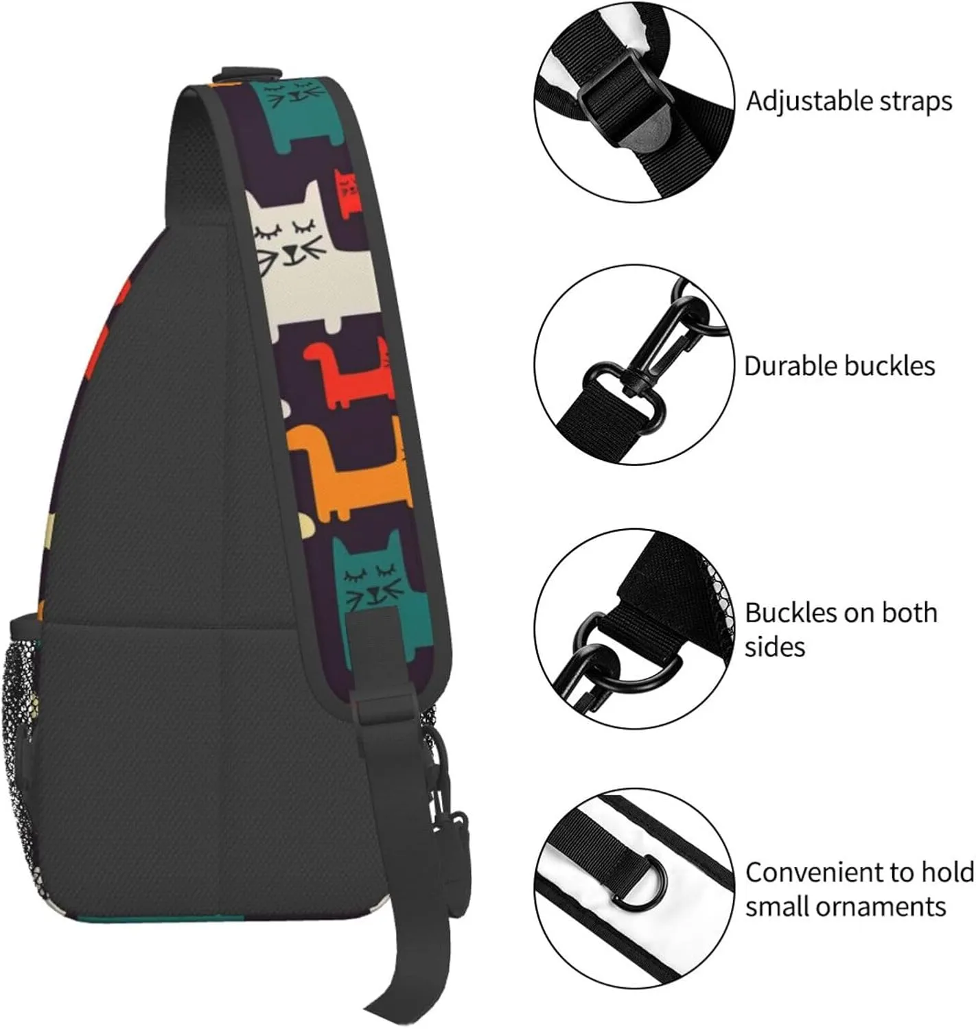 Carttoon Cat Crossbody Bag Chest Shoulder Bag Small Casual Backpack Suitable For Women Men Hiking