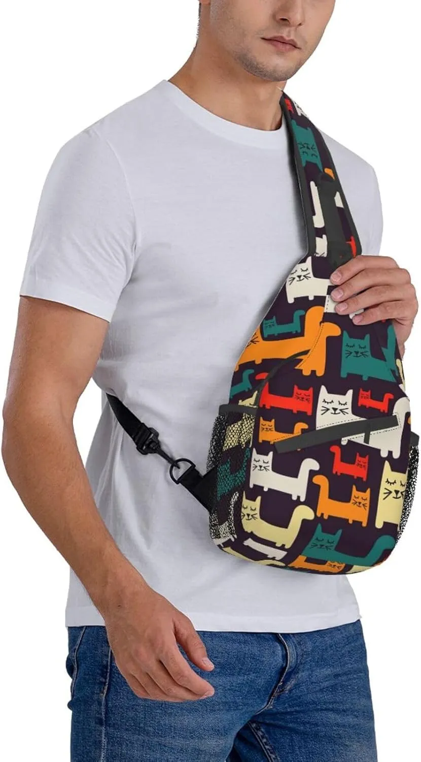 Carttoon Cat Crossbody Bag Chest Shoulder Bag Small Casual Backpack Suitable For Women Men Hiking