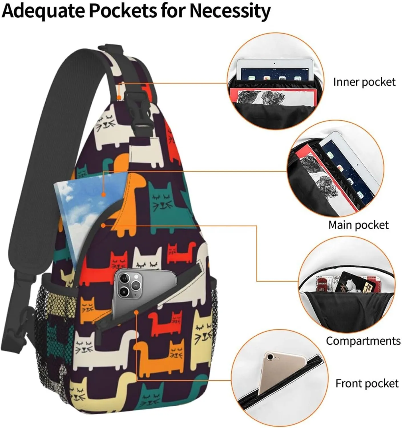 Carttoon Cat Crossbody Bag Chest Shoulder Bag Small Casual Backpack Suitable For Women Men Hiking