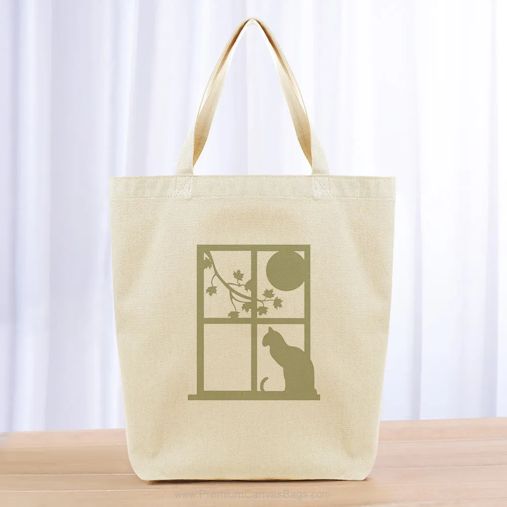 Cat by Window Tote Bag - khaki