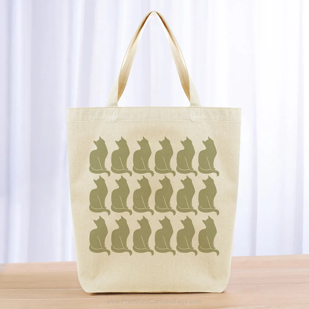 Cat Pattern Tote Bag - khaki