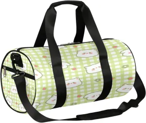 Cat Strawberry Cute Gym Bag Small Gym Duffel Bags for Men Women Gingham Overnight Weekender Workout Bag Lightweight Sport Duffle Bag Carry On Gymbag