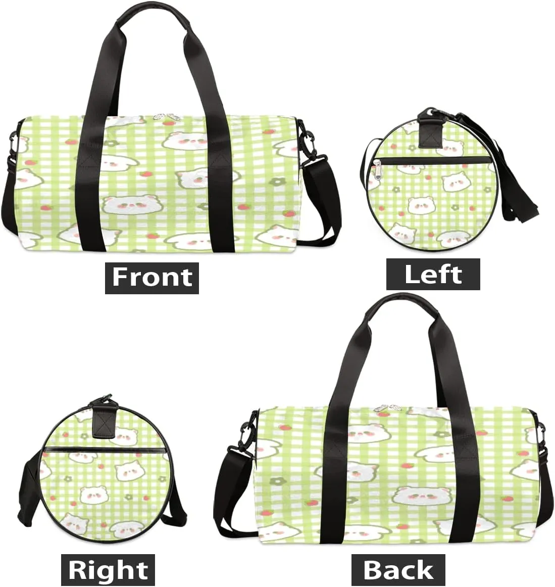 Cat Strawberry Cute Gym Bag Small Gym Duffel Bags for Men Women Gingham Overnight Weekender Workout Bag Lightweight Sport Duffle Bag Carry On Gymbag