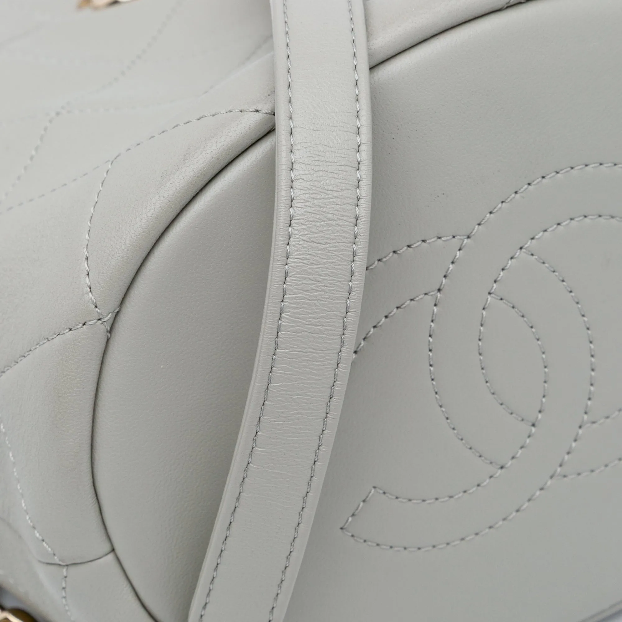 CC Quilted Calfskin Resin Bi-Color Chain Bucket Bag