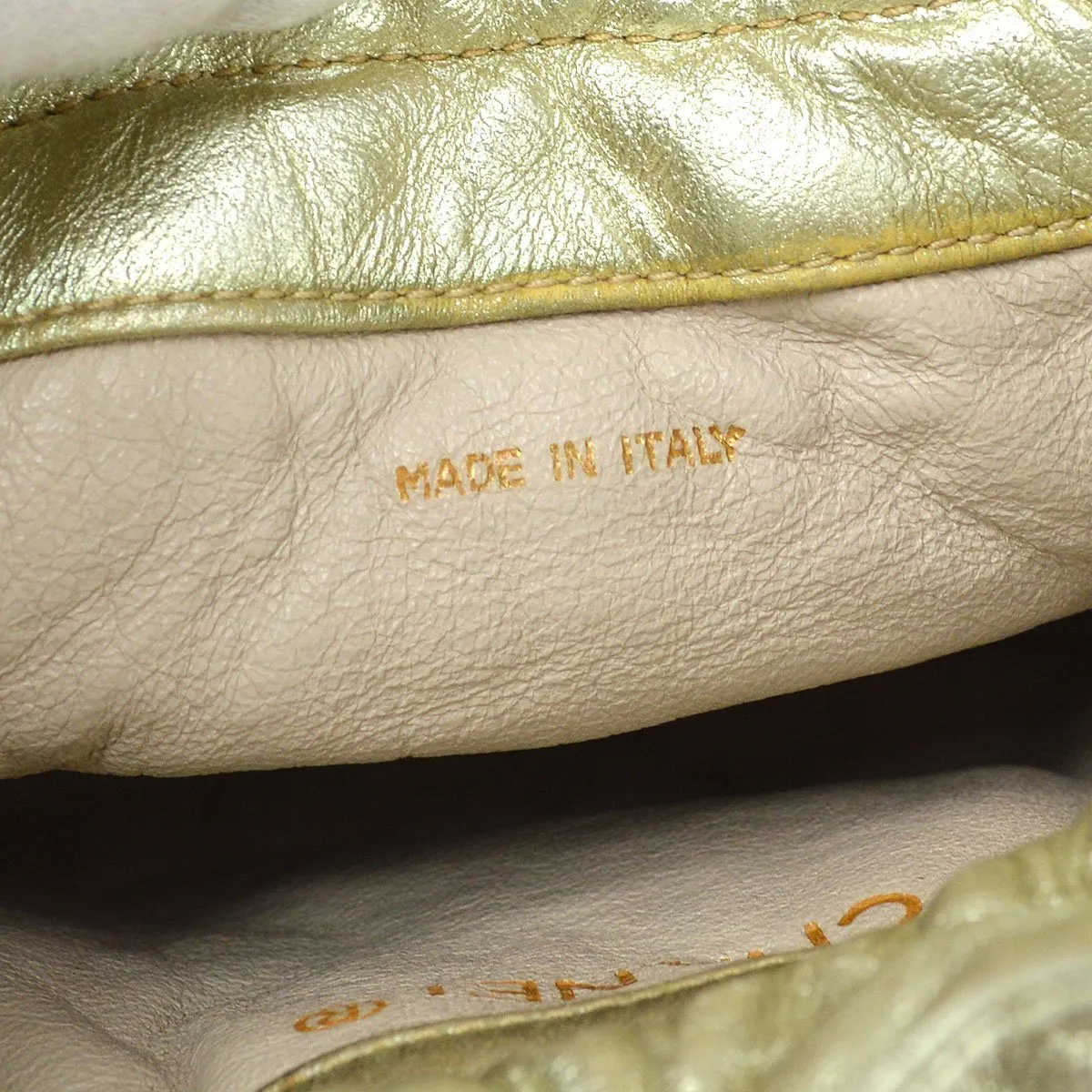 CHANEL 1989-1991 Gold Lambskin Drawstring Bucket Bag