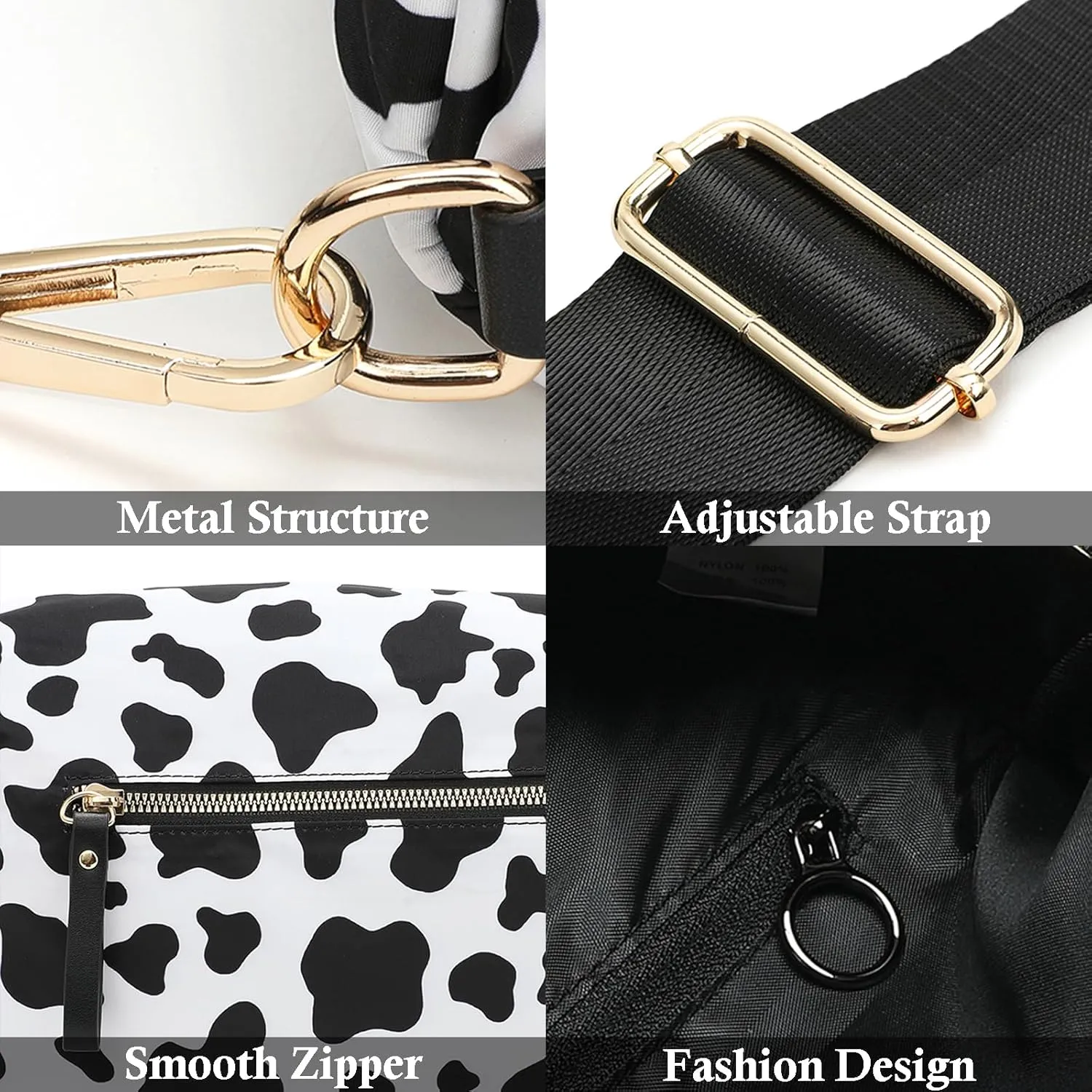 Checkered Nylon Crossbody Bags for Women Plaid Crescent Waist Bag Crescent Fanny Pack Shoulder Bag Handbags (White-Khaki)