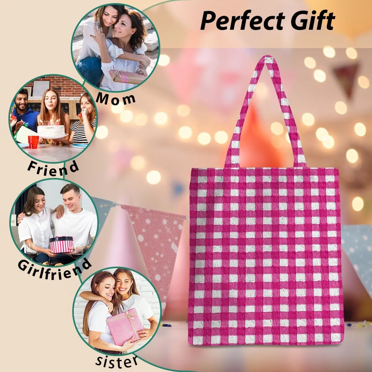 Checkered Tote Bag, Preppy Gingham Weekend Bag, Aesthetic Checked Reusable Grocery Bags for Shopping Gym Vacation