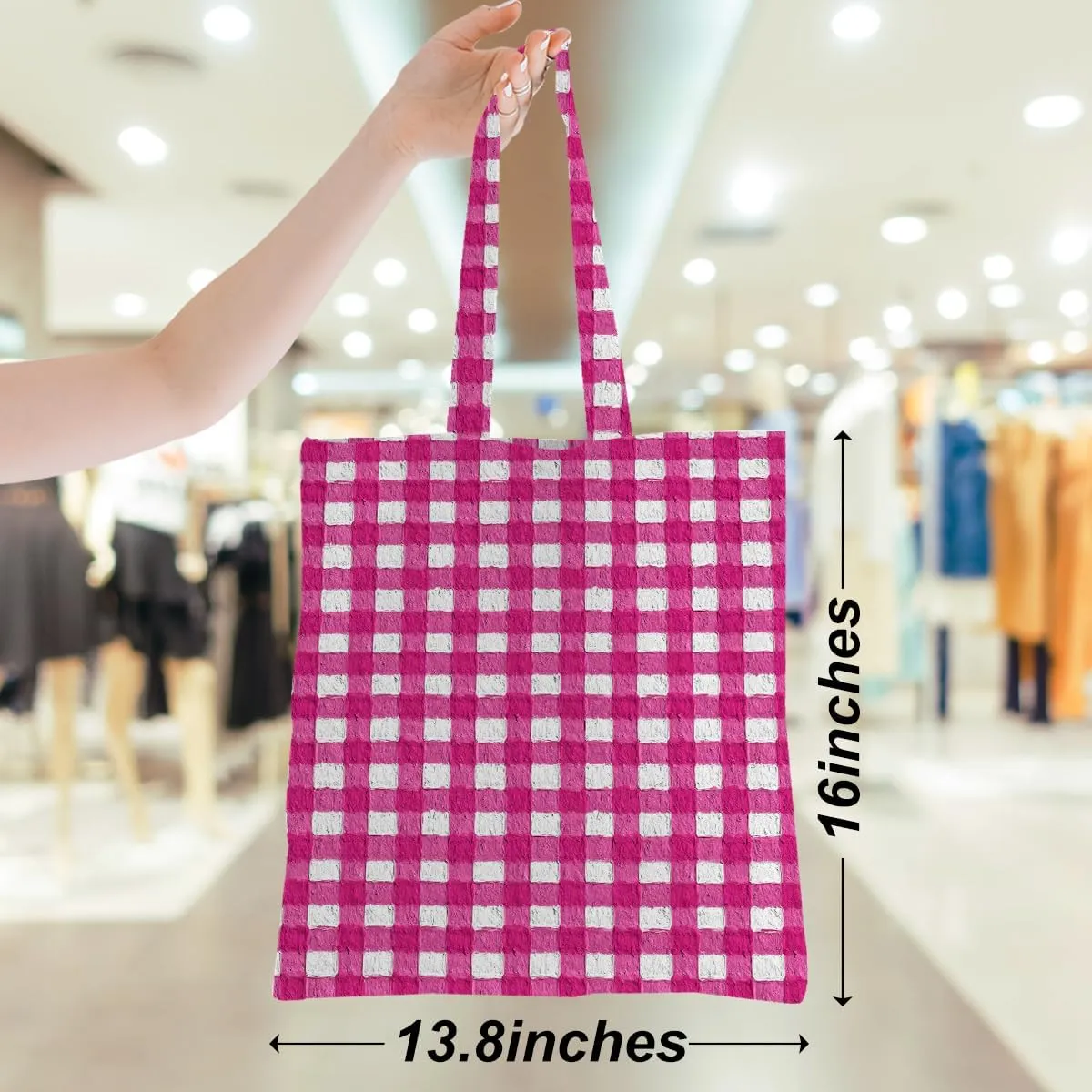 Checkered Tote Bag, Preppy Gingham Weekend Bag, Aesthetic Checked Reusable Grocery Bags for Shopping Gym Vacation