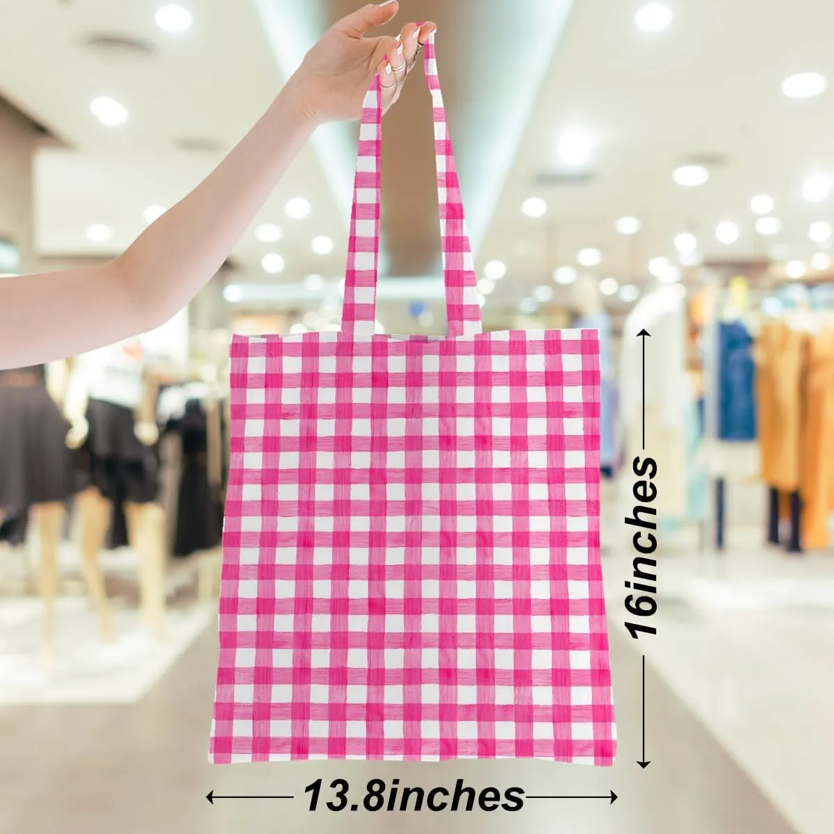 Checkered Tote Bag, Preppy Gingham Weekend Bag, Aesthetic Checked Reusable Grocery Bags for Shopping Gym Vacation
