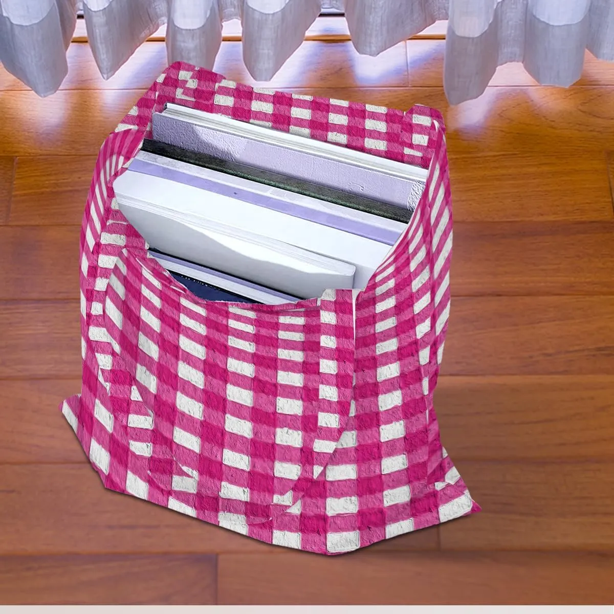 Checkered Tote Bag, Preppy Gingham Weekend Bag, Aesthetic Checked Reusable Grocery Bags for Shopping Gym Vacation