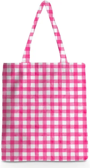 Checkered Tote Bag, Preppy Gingham Weekend Bag, Aesthetic Checked Reusable Grocery Bags for Shopping Gym Vacation