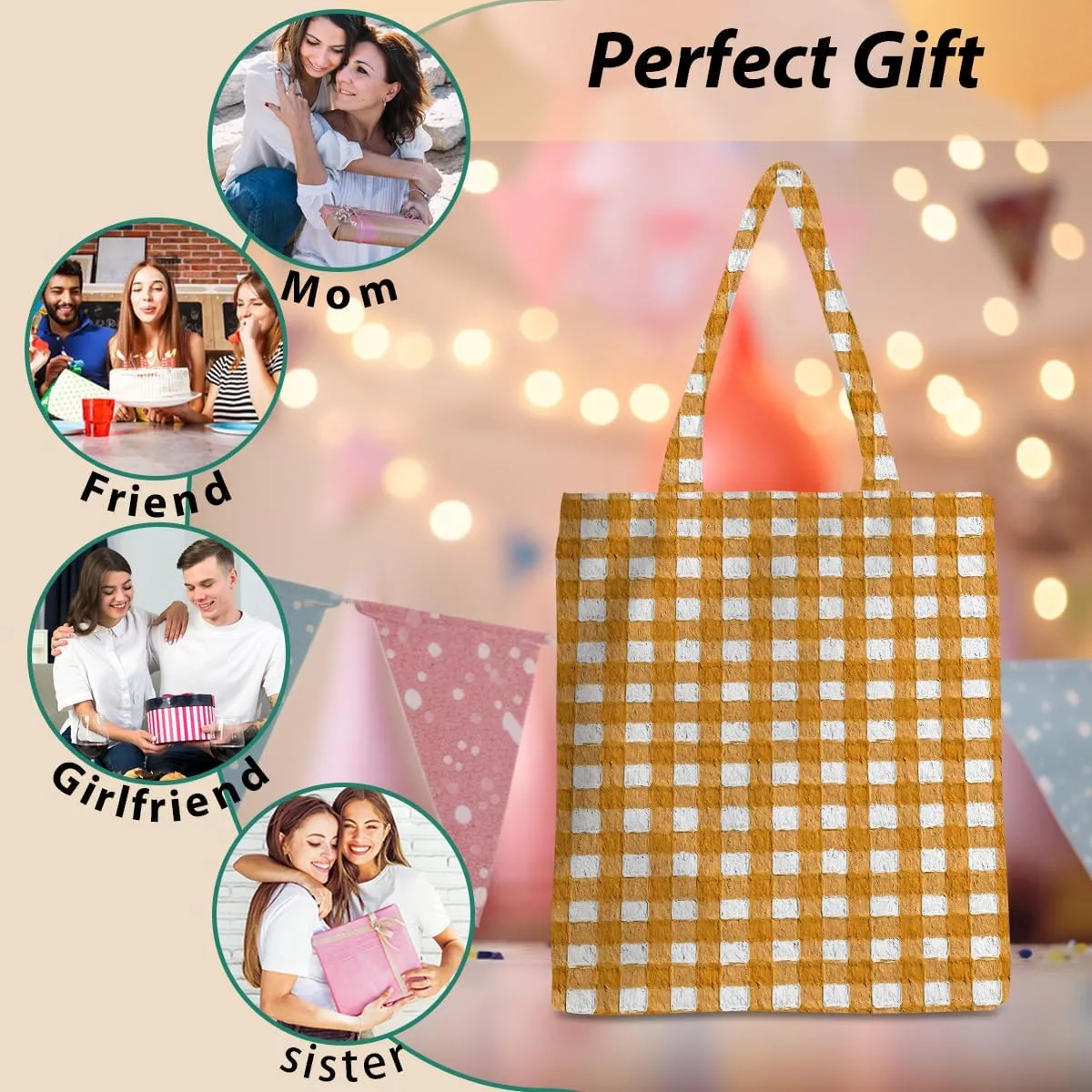Checkered Tote Bag, Preppy Gingham Weekend Bag, Aesthetic Checked Reusable Grocery Bags for Shopping Gym Vacation