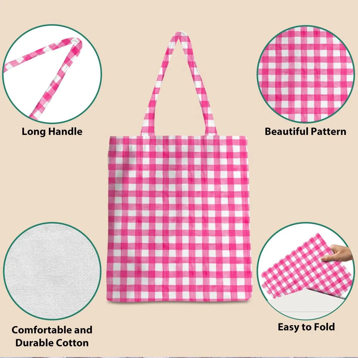 Checkered Tote Bag, Preppy Gingham Weekend Bag, Aesthetic Checked Reusable Grocery Bags for Shopping Gym Vacation