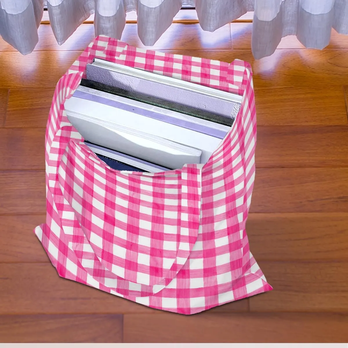 Checkered Tote Bag, Preppy Gingham Weekend Bag, Aesthetic Checked Reusable Grocery Bags for Shopping Gym Vacation