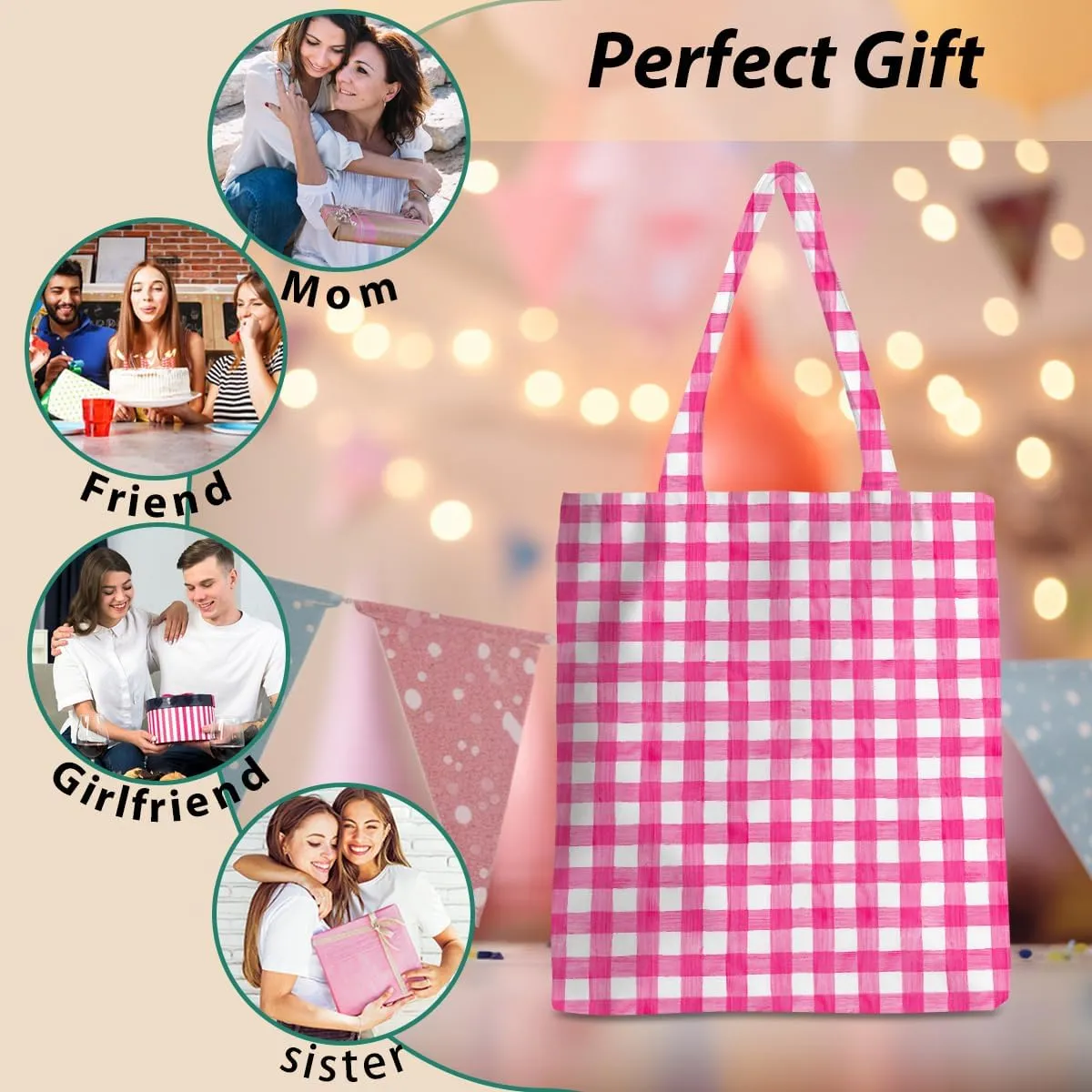 Checkered Tote Bag, Preppy Gingham Weekend Bag, Aesthetic Checked Reusable Grocery Bags for Shopping Gym Vacation