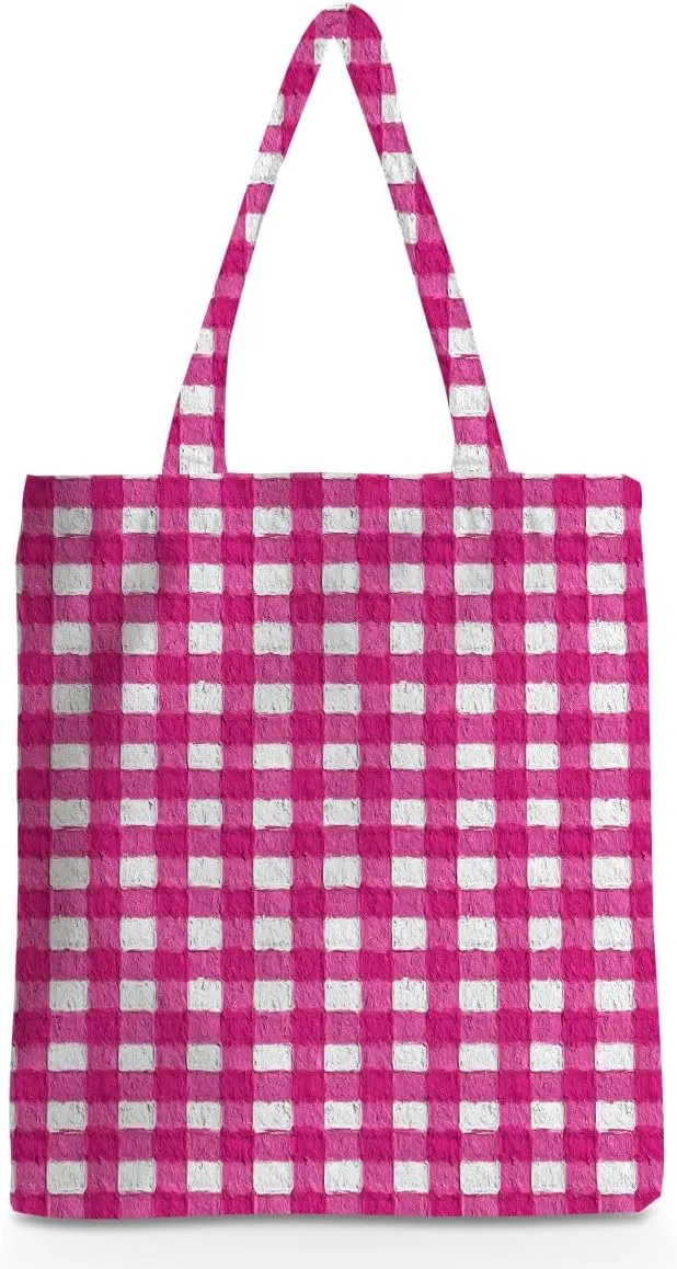 Checkered Tote Bag, Preppy Gingham Weekend Bag, Aesthetic Checked Reusable Grocery Bags for Shopping Gym Vacation