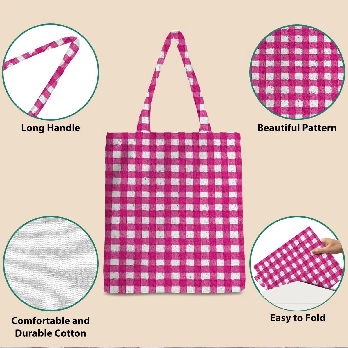 Checkered Tote Bag, Preppy Gingham Weekend Bag, Aesthetic Checked Reusable Grocery Bags for Shopping Gym Vacation