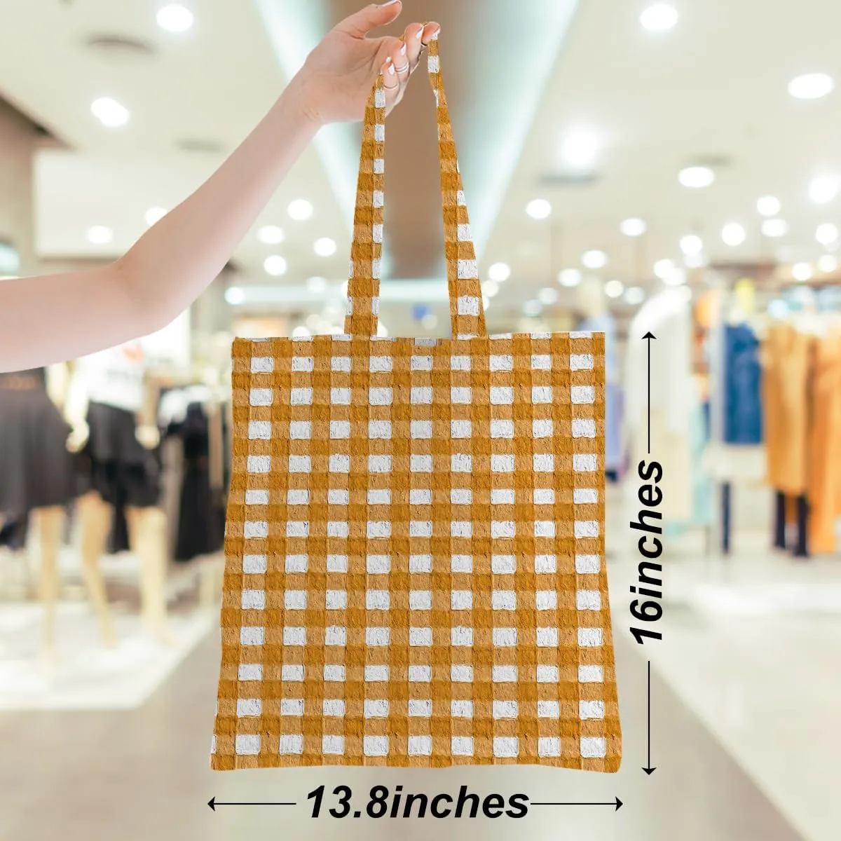 Checkered Tote Bag, Preppy Gingham Weekend Bag, Aesthetic Checked Reusable Grocery Bags for Shopping Gym Vacation