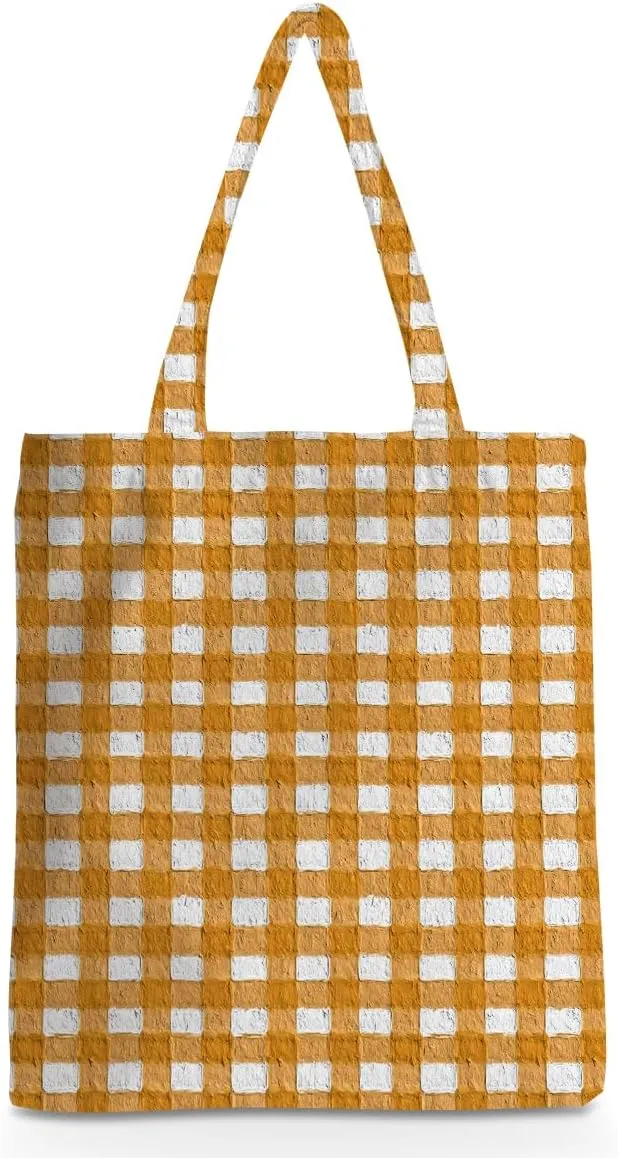 Checkered Tote Bag, Preppy Gingham Weekend Bag, Aesthetic Checked Reusable Grocery Bags for Shopping Gym Vacation
