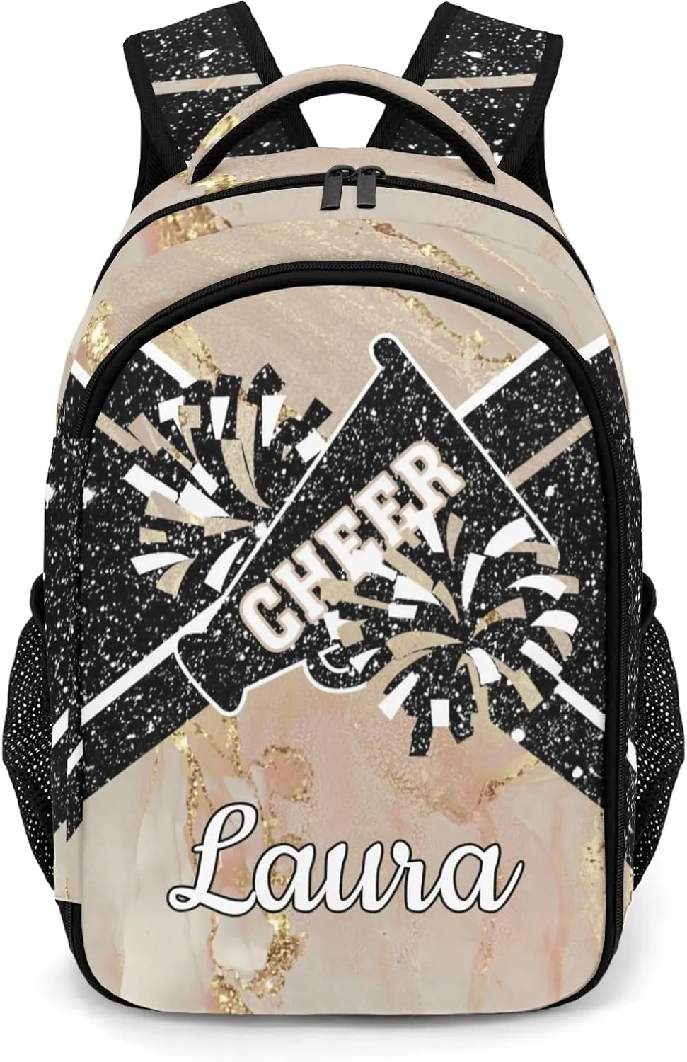 Cheer Cheerleader Backpack Cheerleading Bags Custom Name Book Bag for Cheer Team Coaches Gift (Khaki)