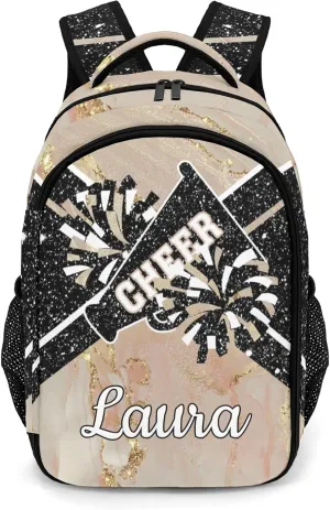 Cheer Cheerleader Backpack Cheerleading Bags Custom Name Book Bag for Cheer Team Coaches Gift (Khaki)