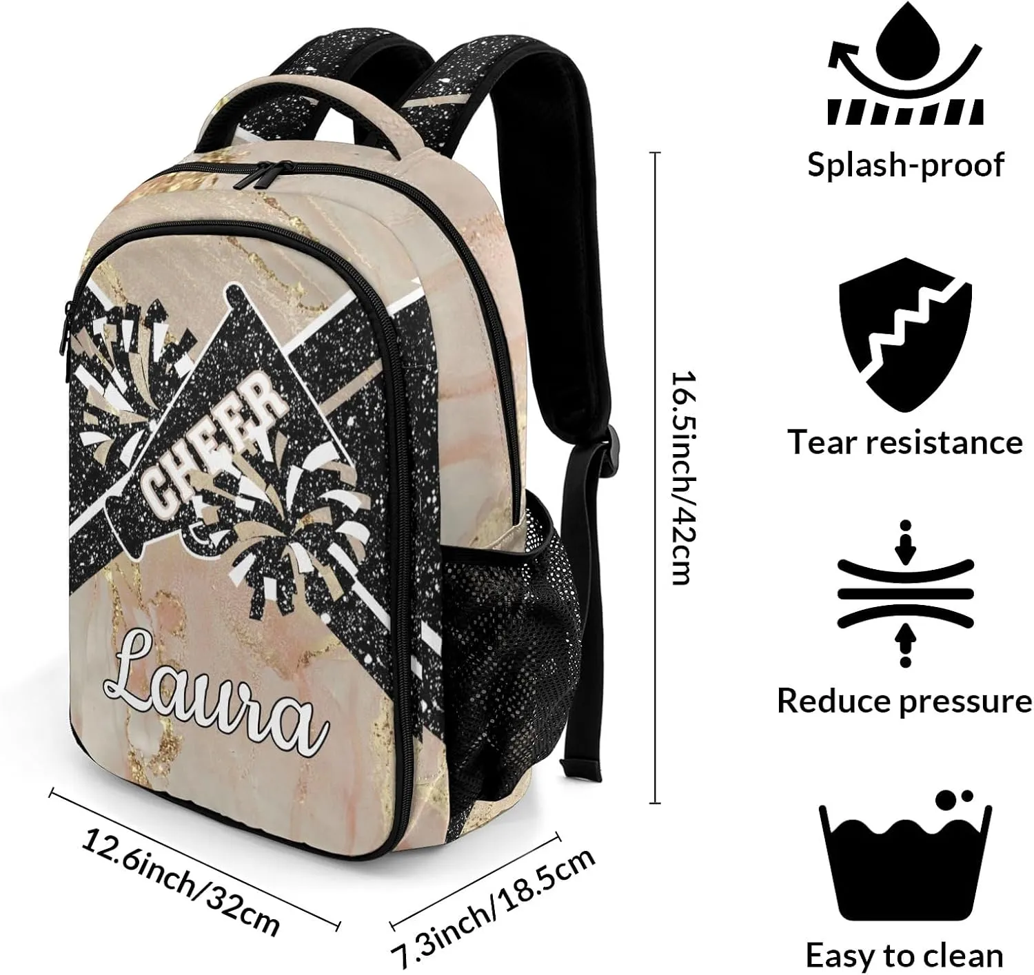 Cheer Cheerleader Backpack Cheerleading Bags Custom Name Book Bag for Cheer Team Coaches Gift (Khaki)