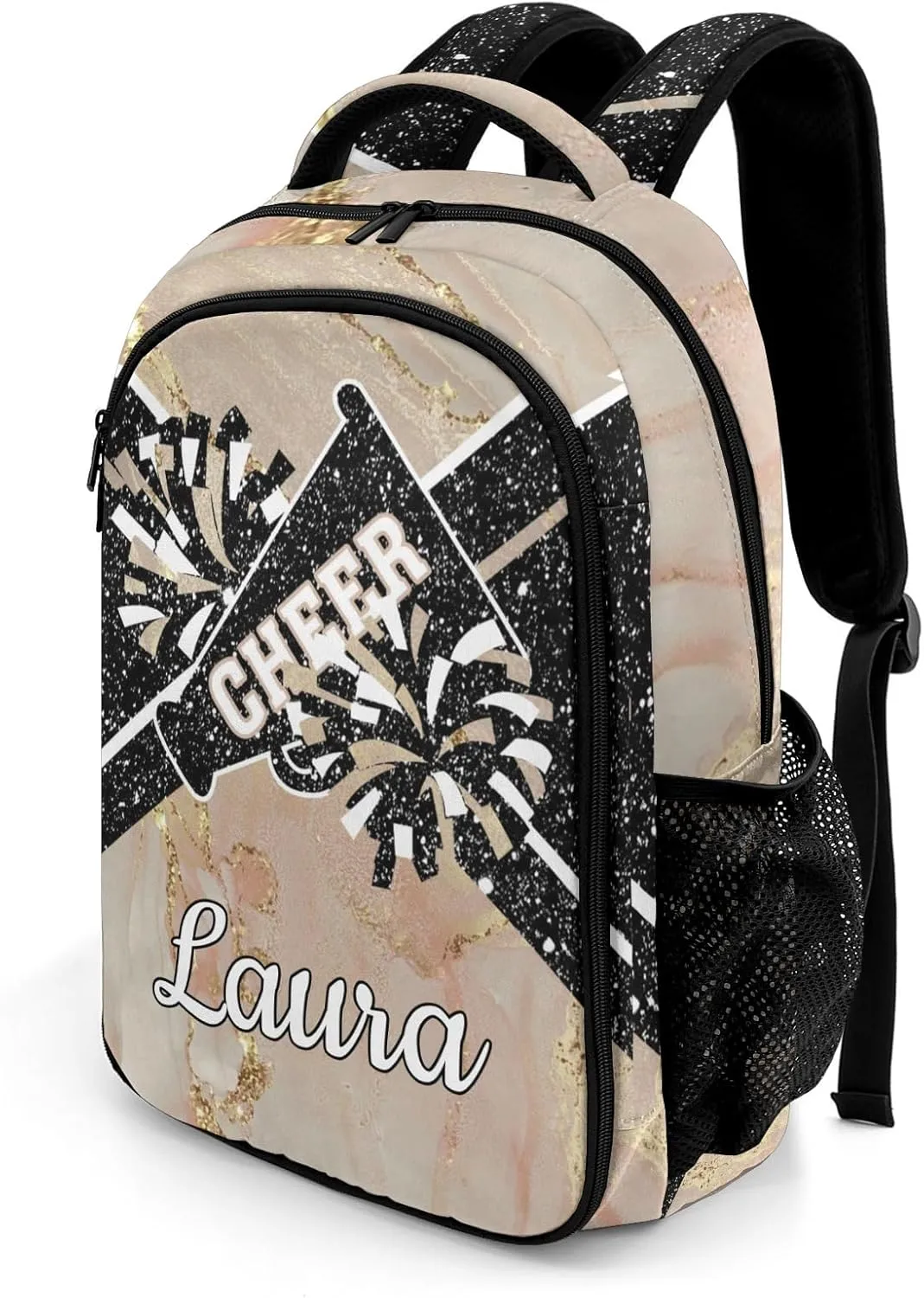 Cheer Cheerleader Backpack Cheerleading Bags Custom Name Book Bag for Cheer Team Coaches Gift (Khaki)