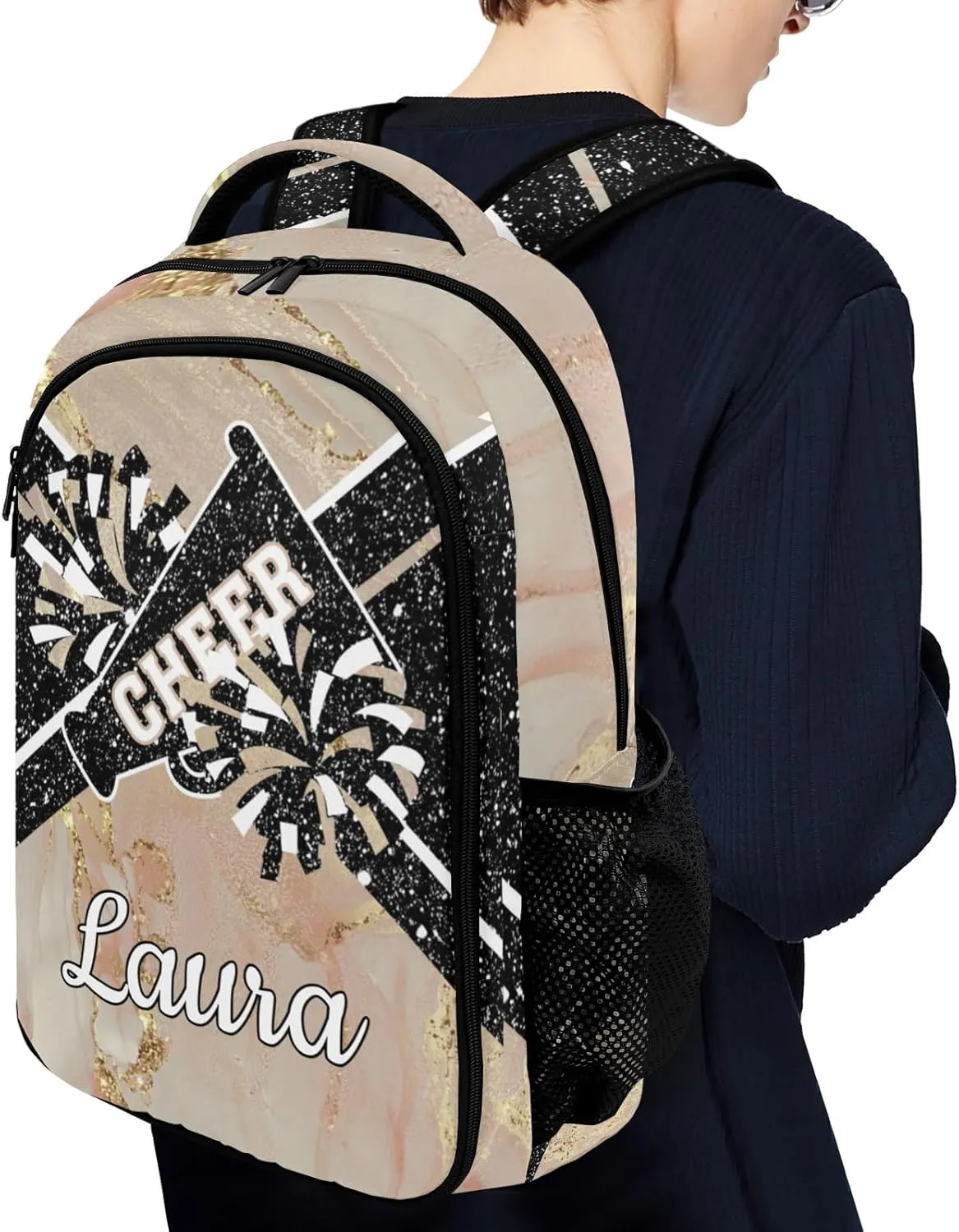 Cheer Cheerleader Backpack Cheerleading Bags Custom Name Book Bag for Cheer Team Coaches Gift (Khaki)