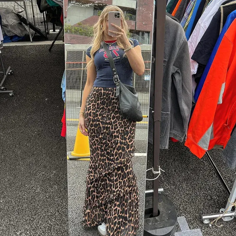 Cheetah Print High Charming Waist Maxi Skirt