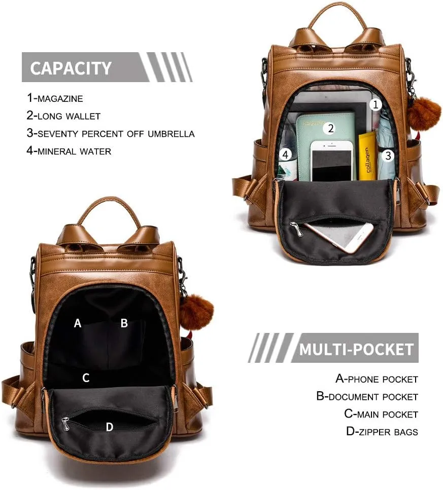 CHERUTY Women Backpack Purse PU Leather Anti-theft Casual Shoulder Bag Fashion Ladies Satchel Bags
