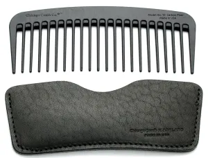 Chicago Comb Model 10 Carbon Fiber   Black Horween Leather Sheath, Wide Tooth, Made in USA