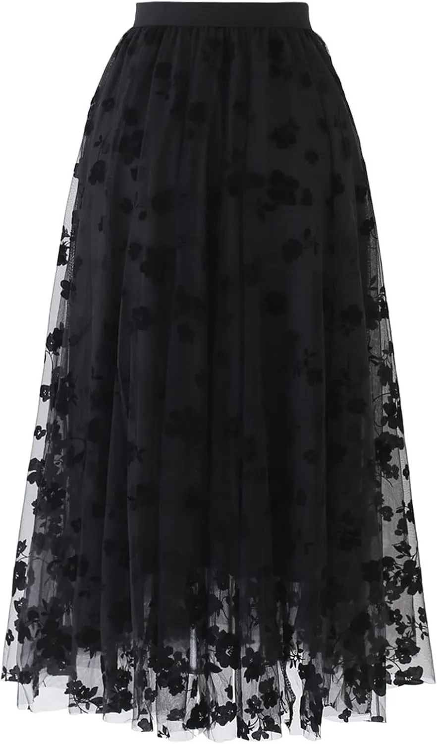 CHICWISH Women's 3D Posy Double-Layered Mesh Midi Skirt