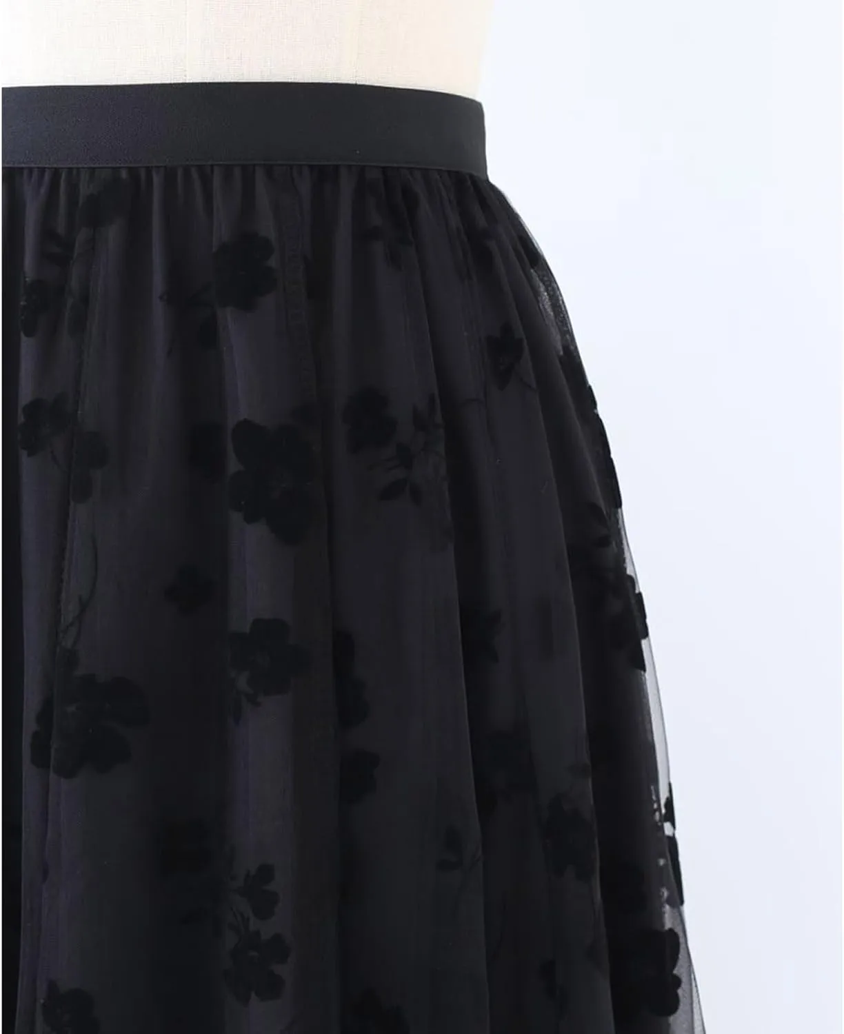 CHICWISH Women's 3D Posy Double-Layered Mesh Midi Skirt