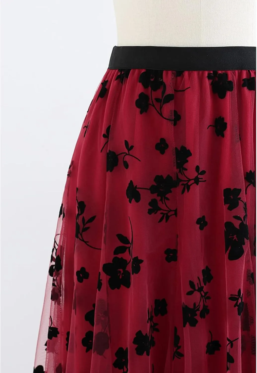 CHICWISH Women's 3D Posy Double-Layered Mesh Midi Skirt