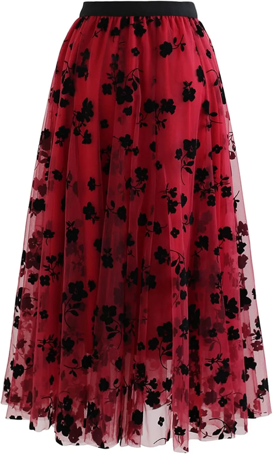 CHICWISH Women's 3D Posy Double-Layered Mesh Midi Skirt